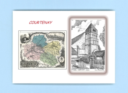 Cartes Postales impression Noir avec dpartement sur la ville de COURTENAY Titre : eglise
