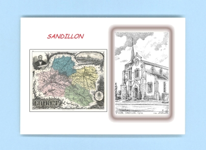 Cartes Postales impression Noir avec dpartement sur la ville de SANDILLON Titre : eglise