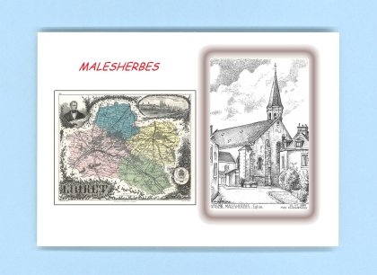Cartes Postales impression Noir avec dpartement sur la ville de MALESHERBES Titre : eglise