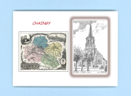 Cartes Postales impression Noir avec dpartement sur la ville de CHAINGY Titre : eglise