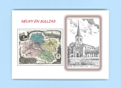 Cartes Postales impression Noir avec dpartement sur la ville de NEUVY EN SULLIAS Titre : eglise