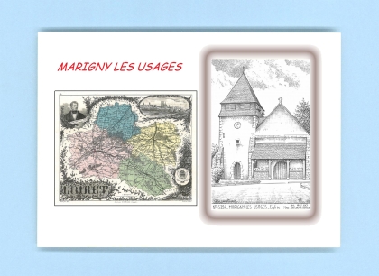 Cartes Postales impression Noir avec dpartement sur la ville de MARIGNY LES USAGES Titre : eglise