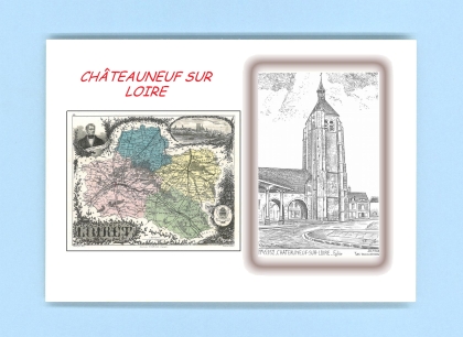 Cartes Postales impression Noir avec dpartement sur la ville de CHATEAUNEUF SUR LOIRE Titre : eglise