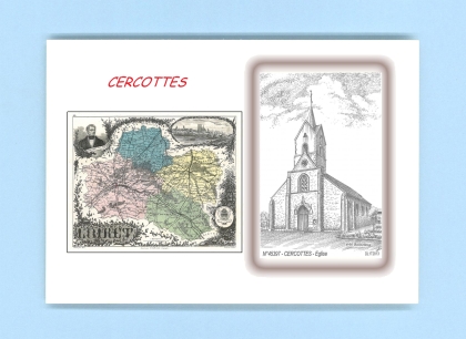 Cartes Postales impression Noir avec dpartement sur la ville de CERCOTTES Titre : eglise