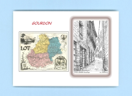 Cartes Postales impression Noir avec dpartement sur la ville de GOURDON Titre : rue de majou