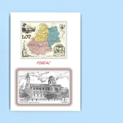 Cartes Postales impression Noir avec dpartement sur la ville de FIGEAC Titre : eglise st sauveur
