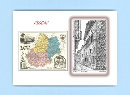 Cartes Postales impression Noir avec dpartement sur la ville de FIGEAC Titre : vieille rue