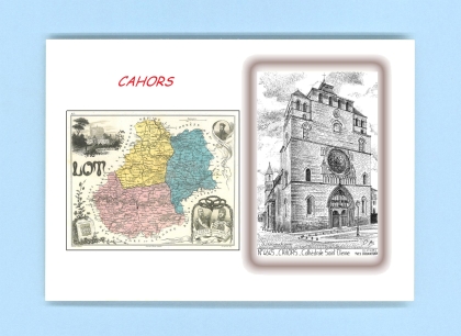 Cartes Postales impression Noir avec dpartement sur la ville de CAHORS Titre : cathedrale st etienne
