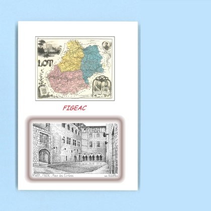 Cartes Postales impression Noir avec dpartement sur la ville de FIGEAC Titre : place des ecritures