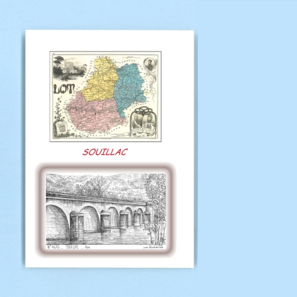Cartes Postales impression Noir avec dpartement sur la ville de SOUILLAC Titre : pont