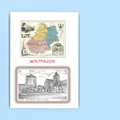 Cartes Postales impression Noir avec dpartement sur la ville de MONTFAUCON Titre : place de l eglise