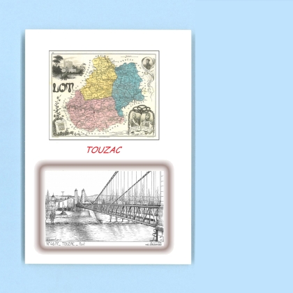 Cartes Postales impression Noir avec dpartement sur la ville de TOUZAC Titre : pont