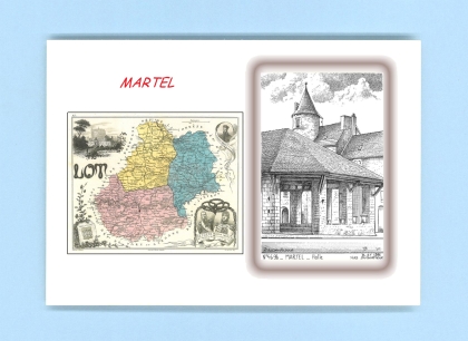 Cartes Postales impression Noir avec dpartement sur la ville de MARTEL Titre : halle