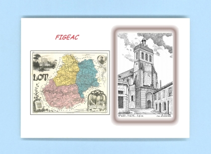 Cartes Postales impression Noir avec dpartement sur la ville de FIGEAC Titre : eglise