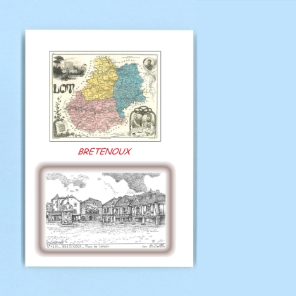 Cartes Postales impression Noir avec dpartement sur la ville de BRETENOUX Titre : place des consuls
