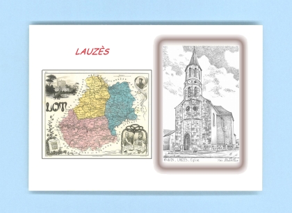 Cartes Postales impression Noir avec dpartement sur la ville de LAUZES Titre : eglise