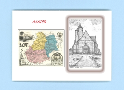 Cartes Postales impression Noir avec dpartement sur la ville de ASSIER Titre : eglise