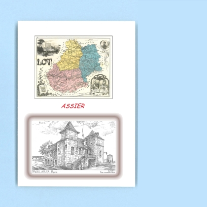 Cartes Postales impression Noir avec dpartement sur la ville de ASSIER Titre : mairie