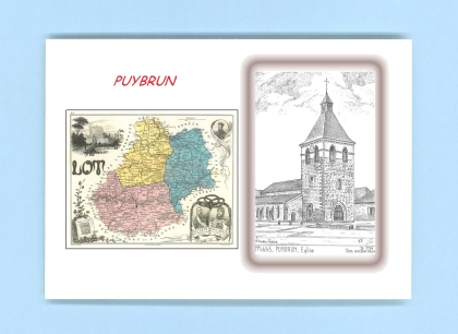 Cartes Postales impression Noir avec dpartement sur la ville de PUYBRUN Titre : eglise