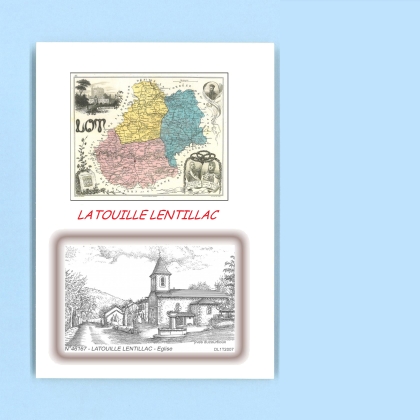 Cartes Postales impression Noir avec dpartement sur la ville de LATOUILLE LENTILLAC Titre : eglise