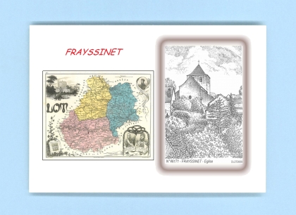 Cartes Postales impression Noir avec dpartement sur la ville de FRAYSSINET Titre : eglise