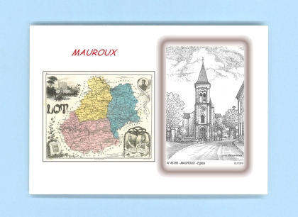 Cartes Postales impression Noir avec dpartement sur la ville de MAUROUX Titre : eglise