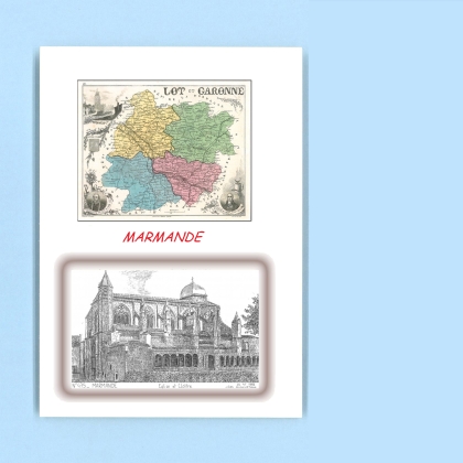 Cartes Postales impression Noir avec dpartement sur la ville de MARMANDE Titre : eglise et cloitre