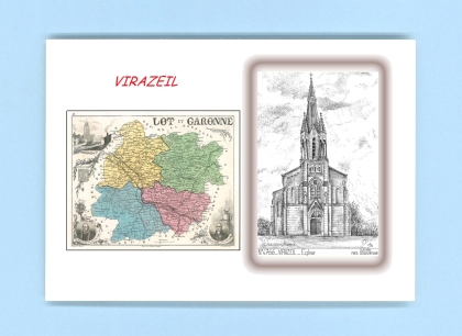 Cartes Postales impression Noir avec dpartement sur la ville de VIRAZEIL Titre : eglise