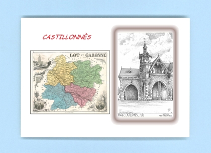 Cartes Postales impression Noir avec dpartement sur la ville de CASTILLONNES Titre : halle
