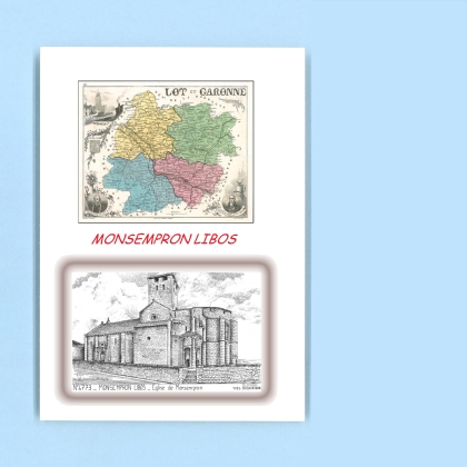 Cartes Postales impression Noir avec dpartement sur la ville de MONSEMPRON LIBOS Titre : eglise de monsempron