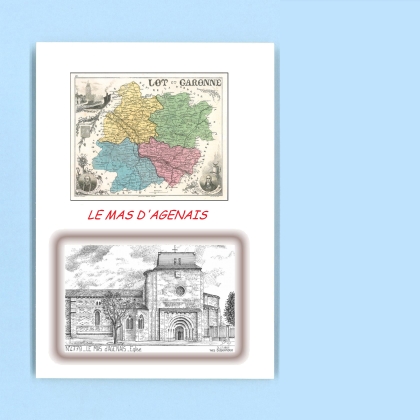 Cartes Postales impression Noir avec dpartement sur la ville de LE MAS D AGENAIS Titre : eglise