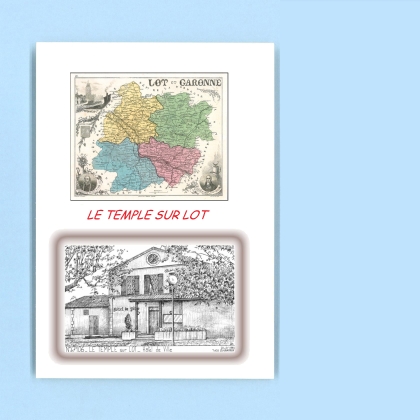 Cartes Postales impression Noir avec dpartement sur la ville de LE TEMPLE SUR LOT Titre : hotel de ville