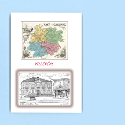 Cartes Postales impression Noir avec dpartement sur la ville de VILLEREAL Titre : mairie