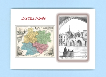 Cartes Postales impression Noir avec dpartement sur la ville de CASTILLONNES Titre : halle