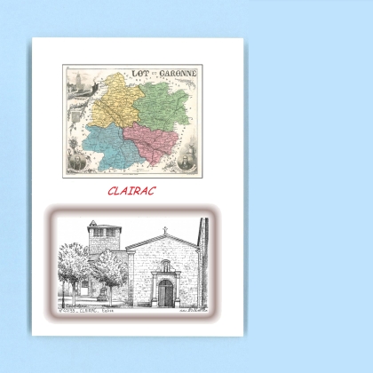 Cartes Postales impression Noir avec dpartement sur la ville de CLAIRAC Titre : eglise
