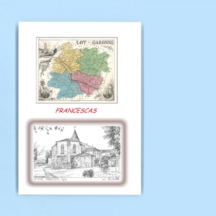 Cartes Postales impression Noir avec dpartement sur la ville de FRANCESCAS Titre : eglise