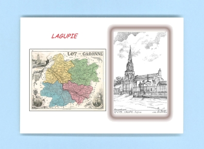 Cartes Postales impression Noir avec dpartement sur la ville de LAGUPIE Titre : eglise