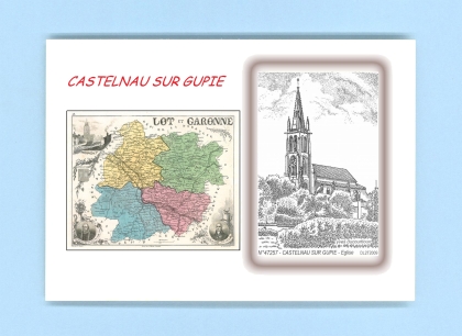 Cartes Postales impression Noir avec dpartement sur la ville de CASTELNAU SUR GUPIE Titre : eglise