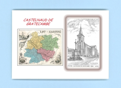 Cartes Postales impression Noir avec dpartement sur la ville de CASTELNAUD DE GRATECAMBE Titre : eglise