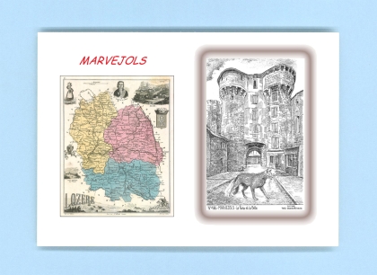 Cartes Postales impression Noir avec dpartement sur la ville de MARVEJOLS Titre : la porte et la bete
