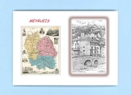 Cartes Postales impression Noir avec dpartement sur la ville de MEYRUEIS Titre : tour
