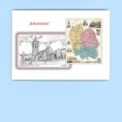 Cartes Postales impression Noir avec dpartement sur la ville de BANASSAC Titre : eglise et mairie