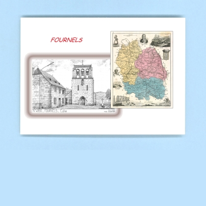 Cartes Postales impression Noir avec dpartement sur la ville de FOURNELS Titre : eglise
