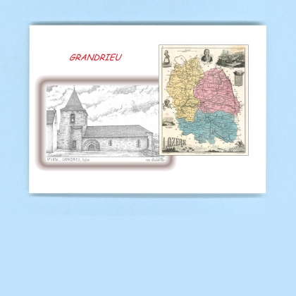 Cartes Postales impression Noir avec dpartement sur la ville de GRANDRIEU Titre : eglise