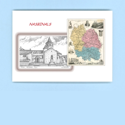 Cartes Postales impression Noir avec dpartement sur la ville de NASBINALS Titre : eglise