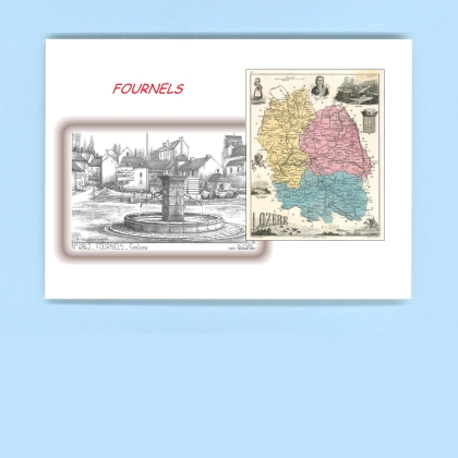 Cartes Postales impression Noir avec dpartement sur la ville de FOURNELS Titre : fontaine