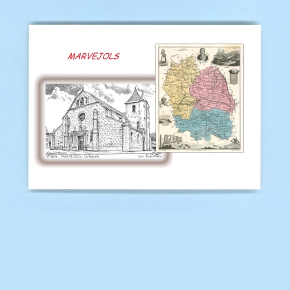 Cartes Postales impression Noir avec dpartement sur la ville de MARVEJOLS Titre : collegiale