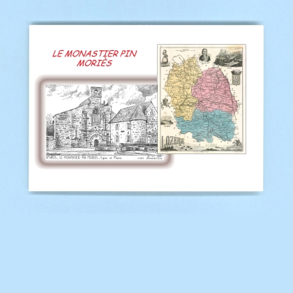 Cartes Postales impression Noir avec dpartement sur la ville de LE MONASTIER PIN MORIES Titre : eglise