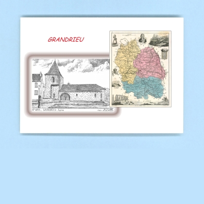 Cartes Postales impression Noir avec dpartement sur la ville de GRANDRIEU Titre : eglise