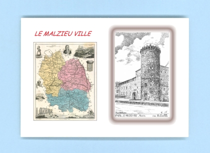 Cartes Postales impression Noir avec dpartement sur la ville de LE MALZIEU VILLE Titre : mairie